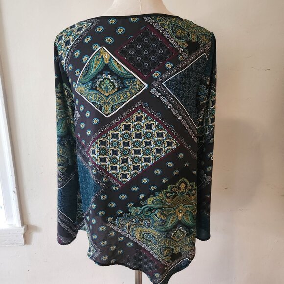 Chelsea & Theodore Patterned Multicolor Semi-Sheer Top Women's Large - Picture 3 of 4